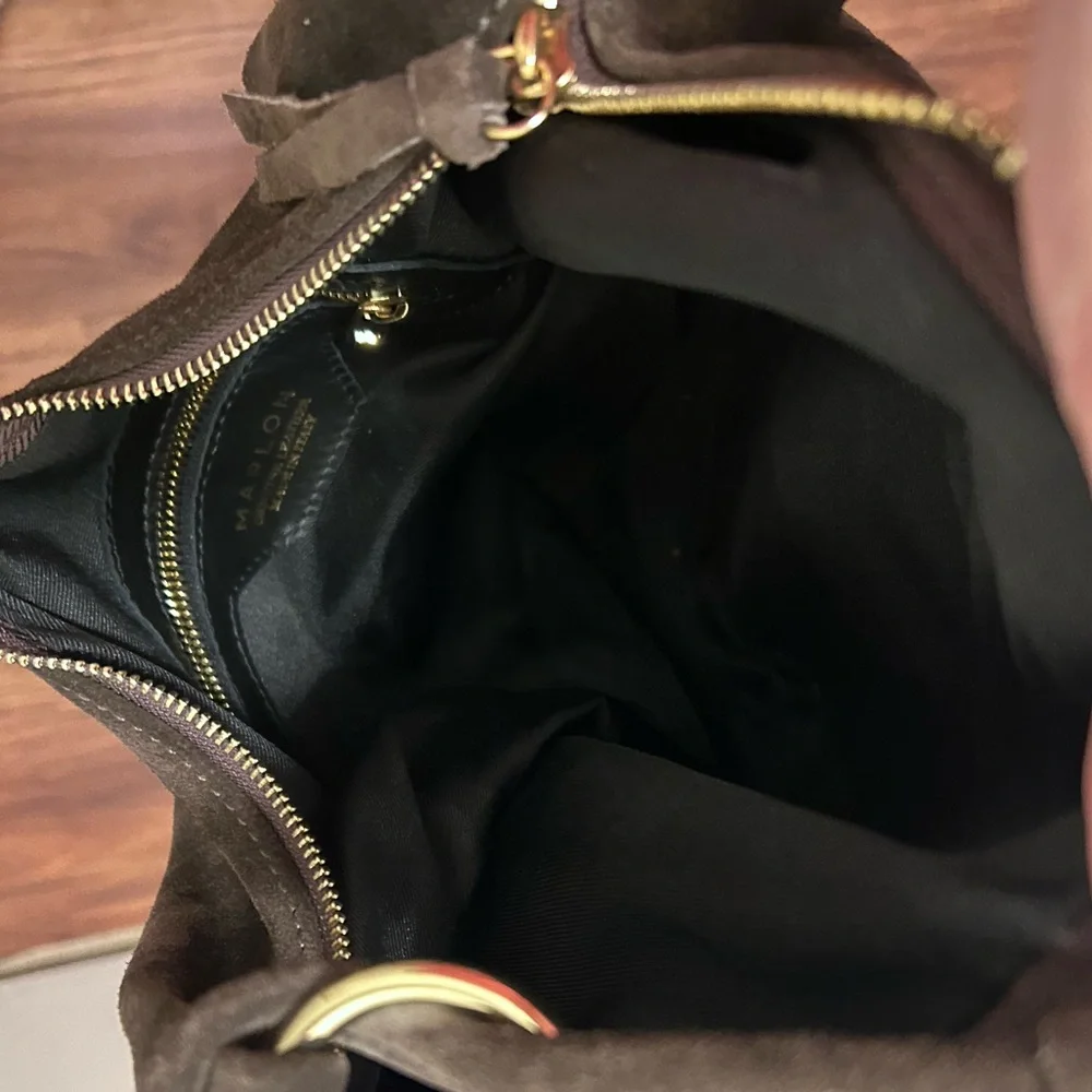 Marlon Made In Italy Dark Brown Suede Hobo Bag- Genuine Leather - Picture 12 of 16